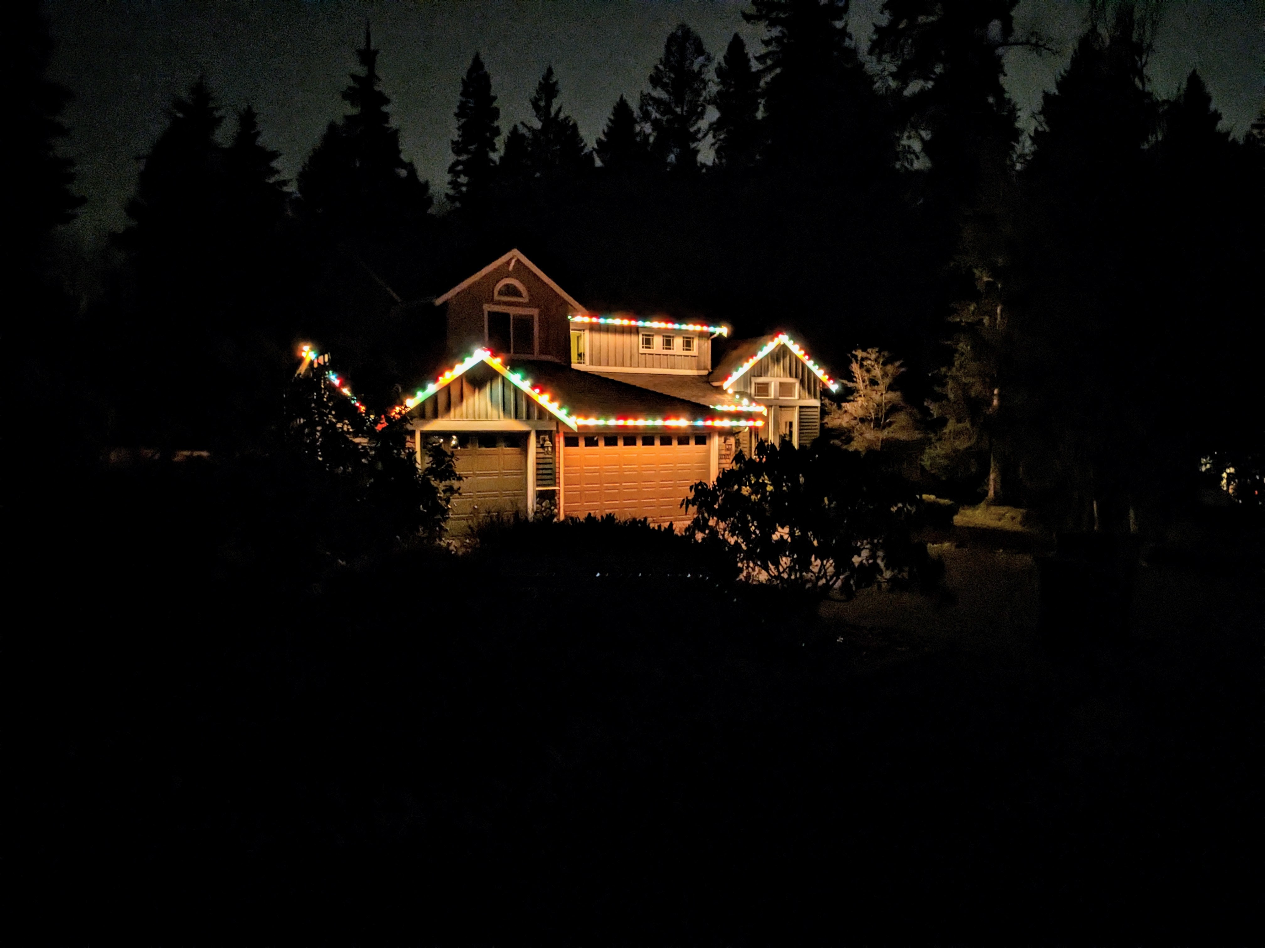 Our gingerbread house in the dark